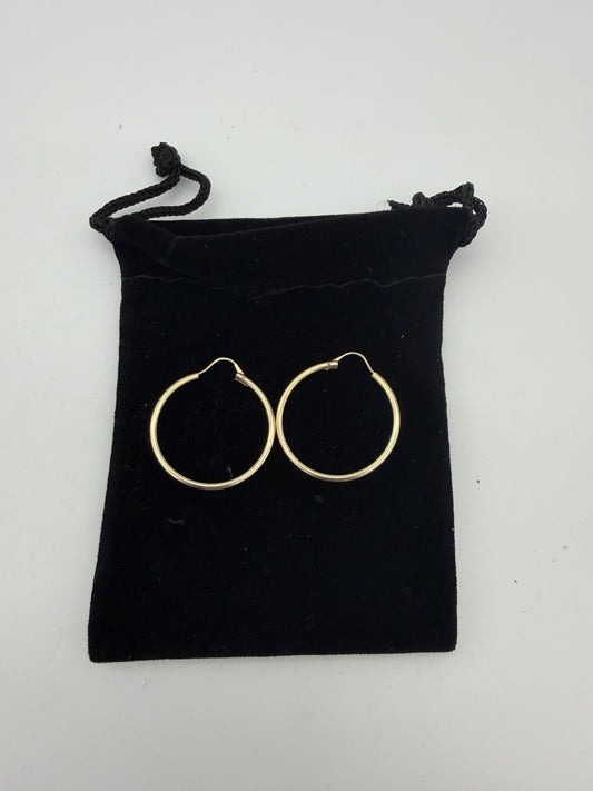 14K Yellow Gold Hoop Style Pierced Earrings  0.6 Grams 1”diameter