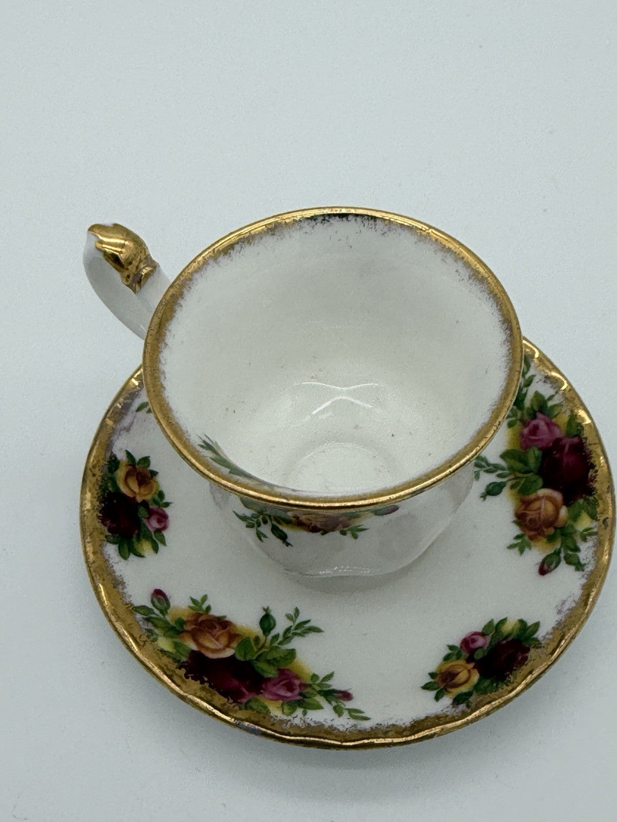 Vtg Royal Albert England Old Country Roses  Miniature Teacup & Saucer 2”H