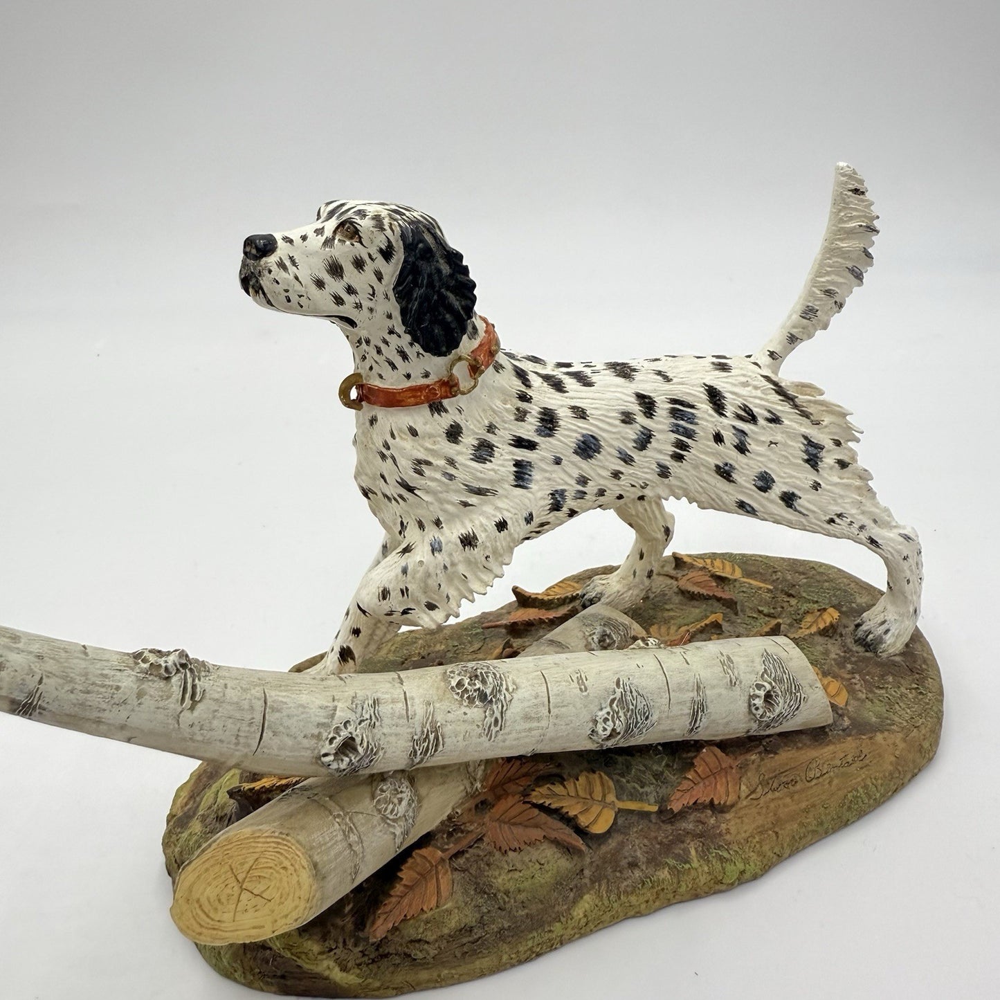 The Danbury Mint Autumn Wings Hunting Dog  Signed Stan Bentall Sculpture 8”x12”
