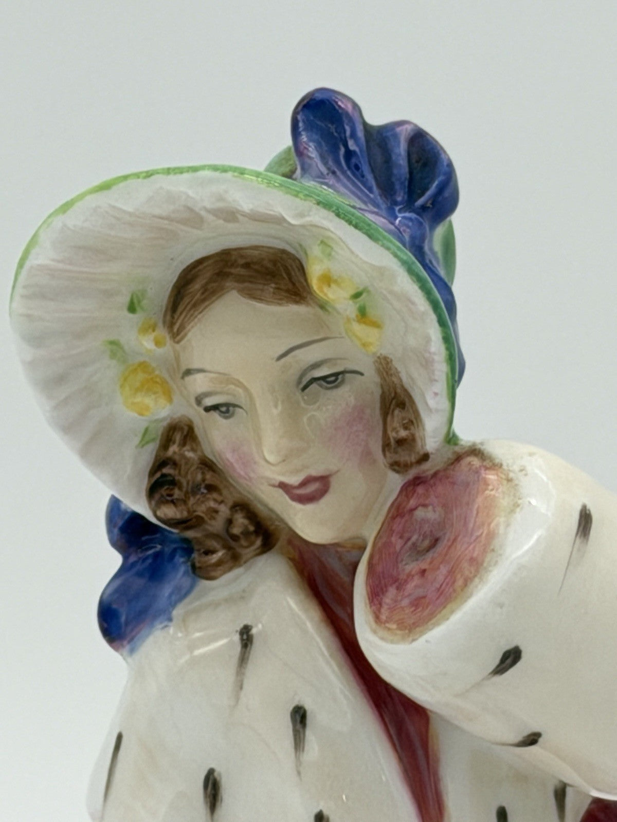 Royal Doulton England Porcelain Christmas Morn Painted Red Dress Lady Figurine 7