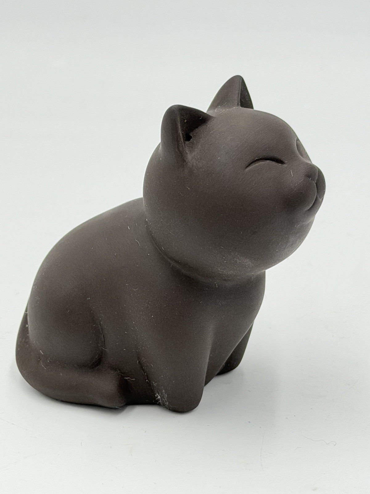 Chinese Art Pottery Kitty Cat Figurine Brown Hand Made Small