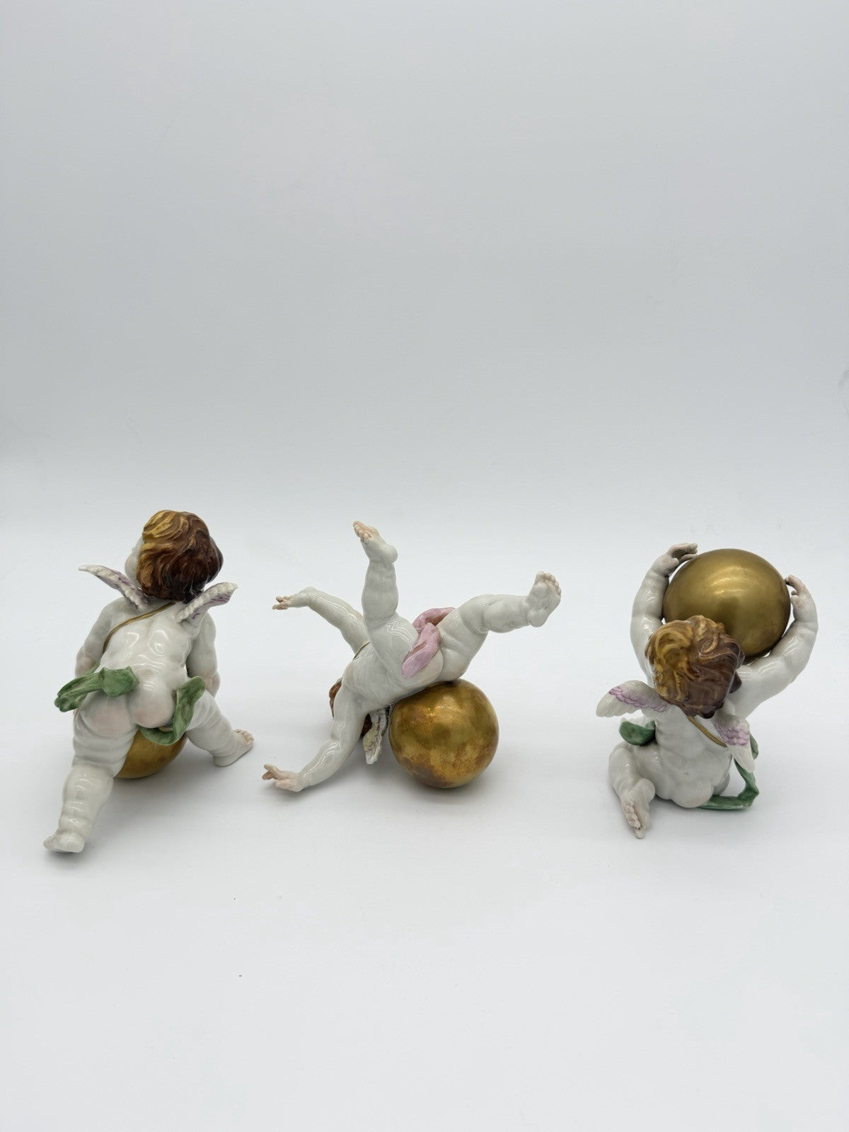 1940’s Algora Spain Porcelain Art Nouveau Playful Cherub Angels Figurines Gold