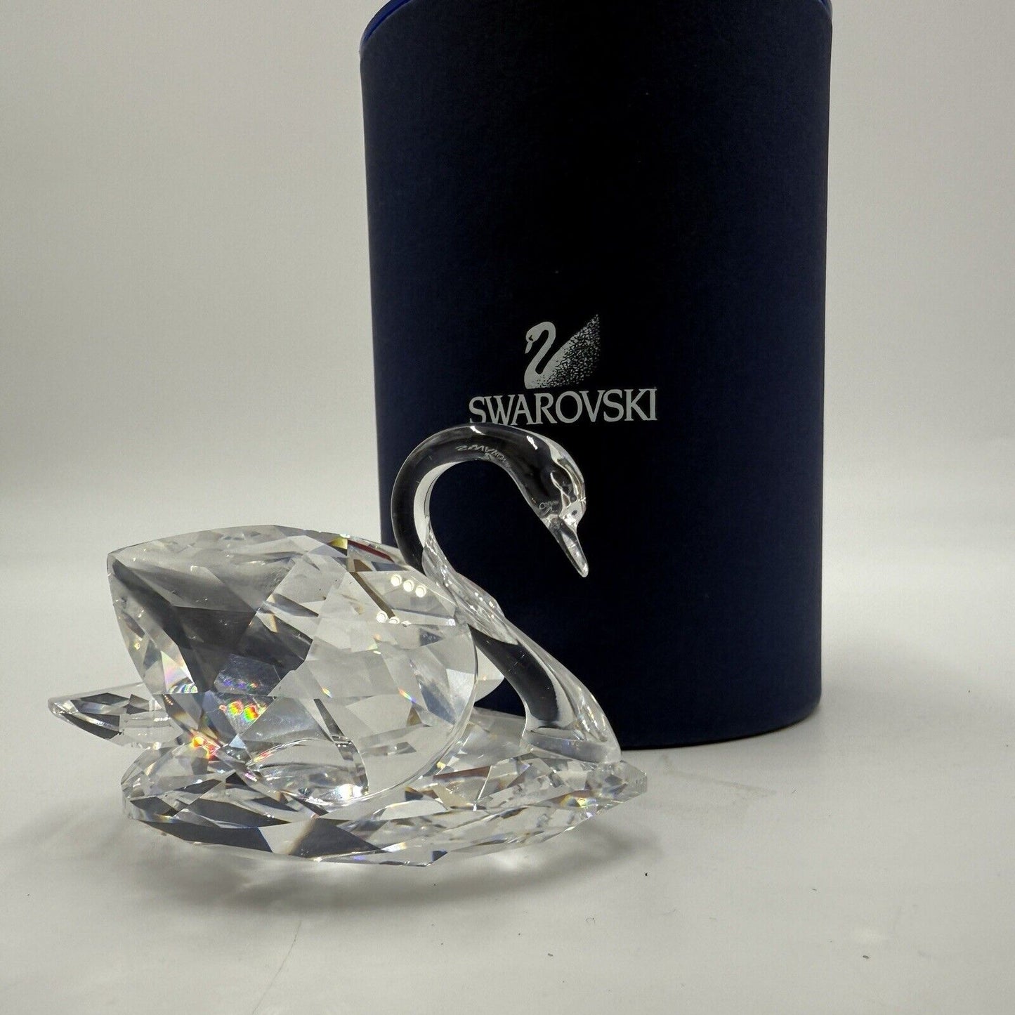 Swarovski Crystal Swan Iridescent Figurine Male 2”x3” Austria W/Box