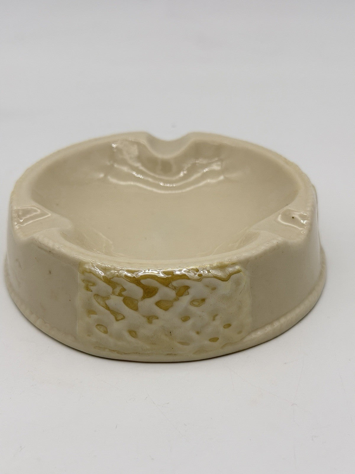 Antique Belleek Ireland 4”Ashtray Basketweave 3rd Black trademark 1926 Porcelain
