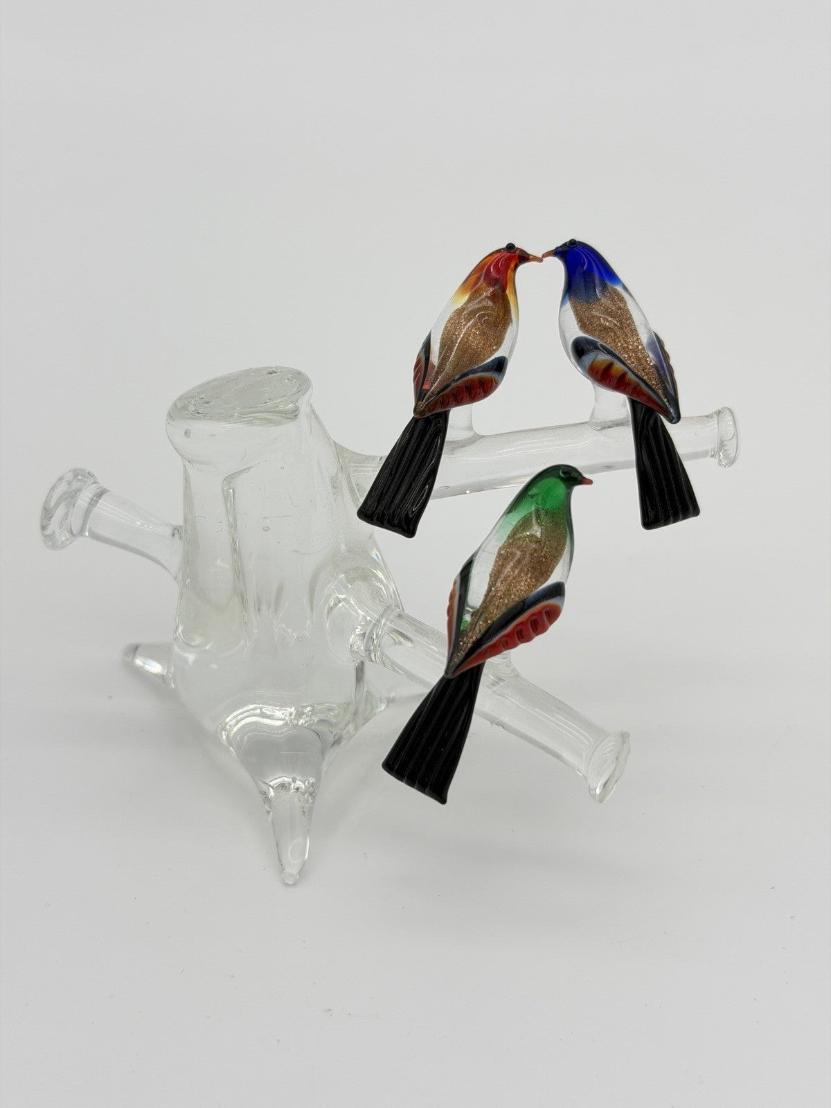 Vintage Murano Venice Italy Art Glass Birds On Branch Miniature Figurine