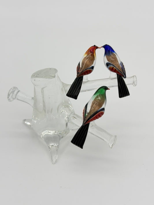 Vintage Murano Venice Italy Art Glass Birds On Branch Miniature Figurine