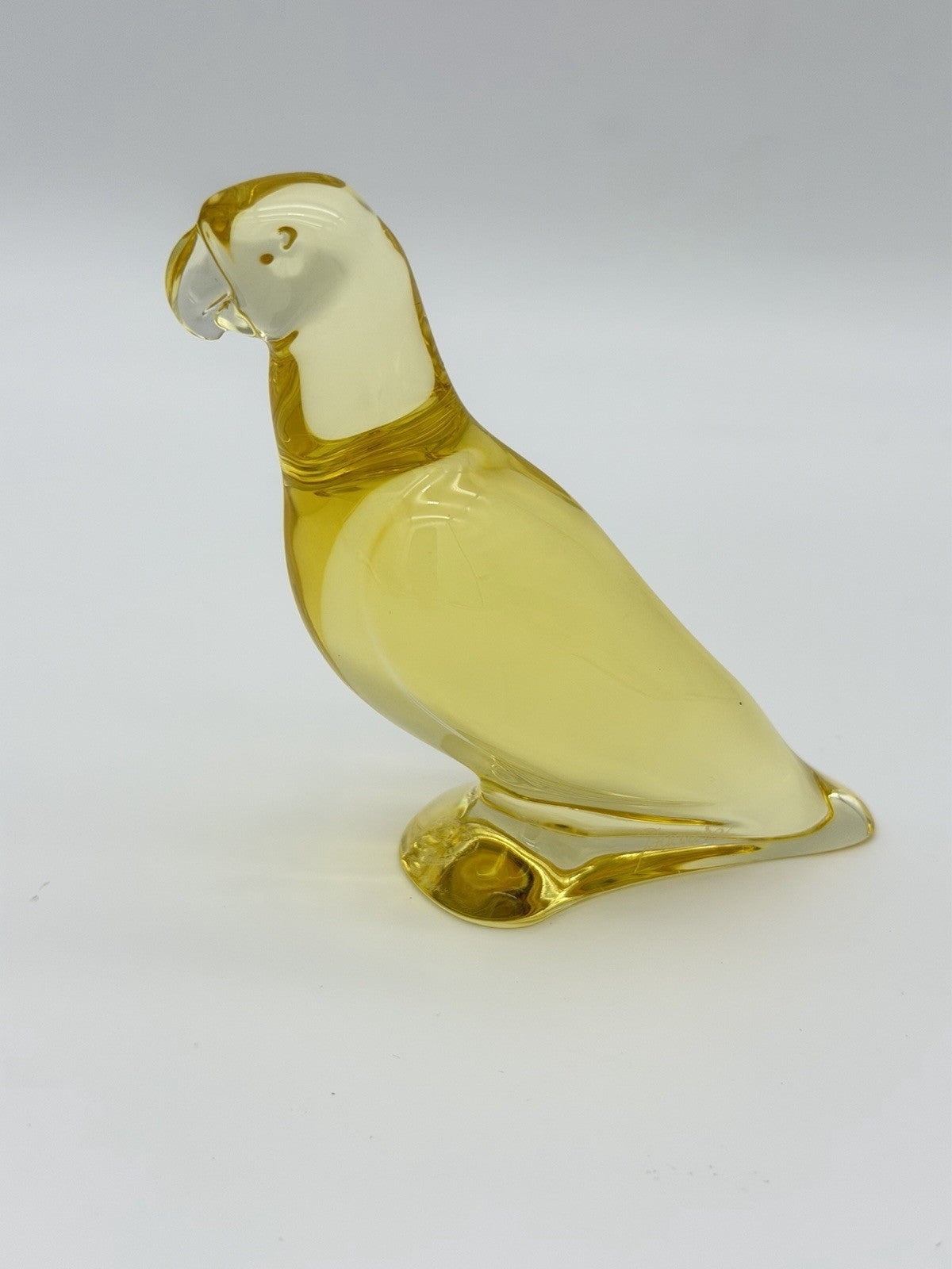 Baccarat France Crystal Art Glass Yellow Citrine Parrot Parakeet Figurine 4”x5”