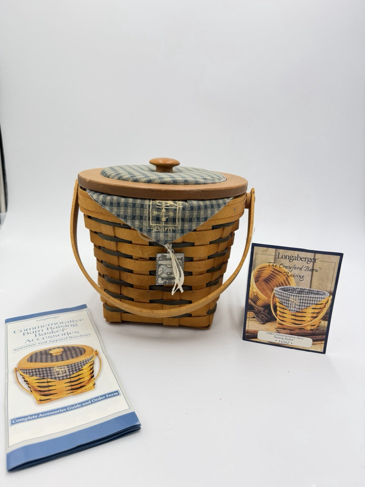 Longaberger Crawford Barn Raising Basket Tie-on Liner Protector Lid Vtg Horse