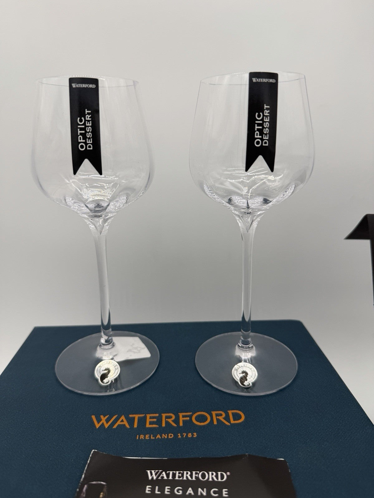 Waterford Crystal Ireland Elegance Optic Dessert Wine Glass Pair New Boxed Clear