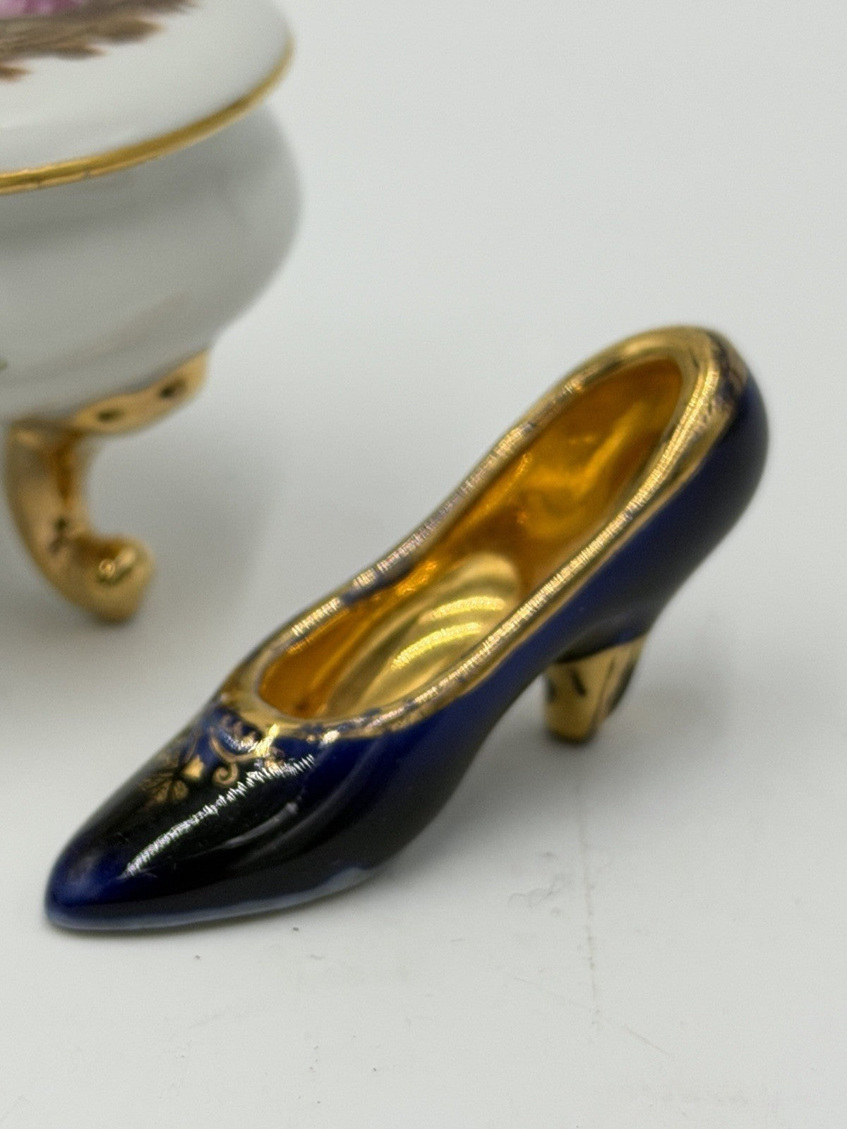 Vintage Limoges Castel France Miniature Victorian Shoes & Trinket Box Porcelain