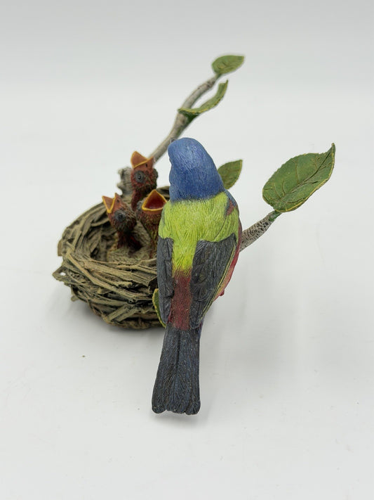The Danbury Mint Painted Bunting Bird Nest Chicks Mini Figurine 3” Bob Guge