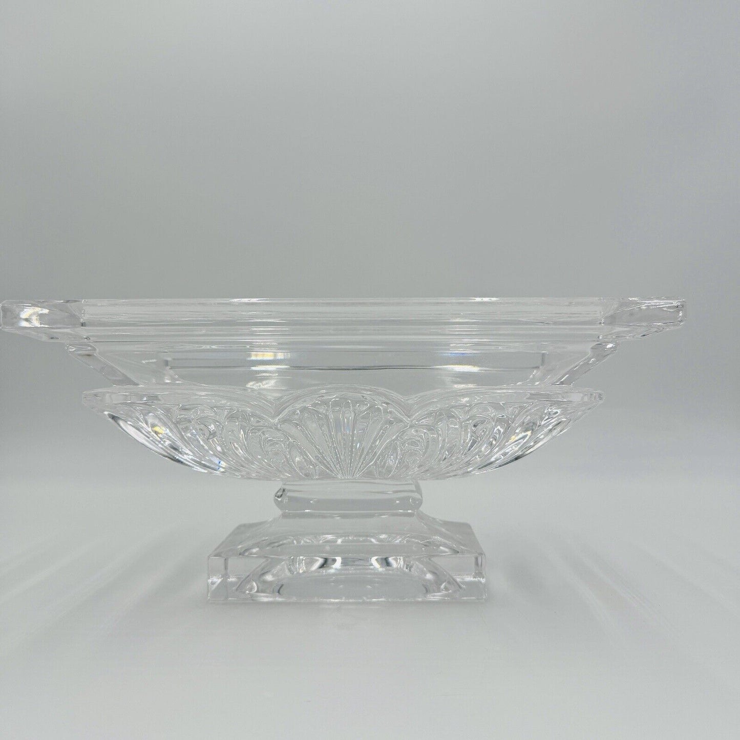 Bohemian Handcut Crystal Footed Jardiniere - Art Deco Acanthus Bowl Clear