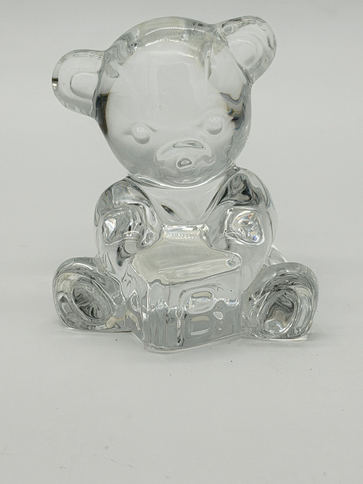 Waterford Crystal Teddy Bear with Toy Block Paperweight Figurine 3” Clear