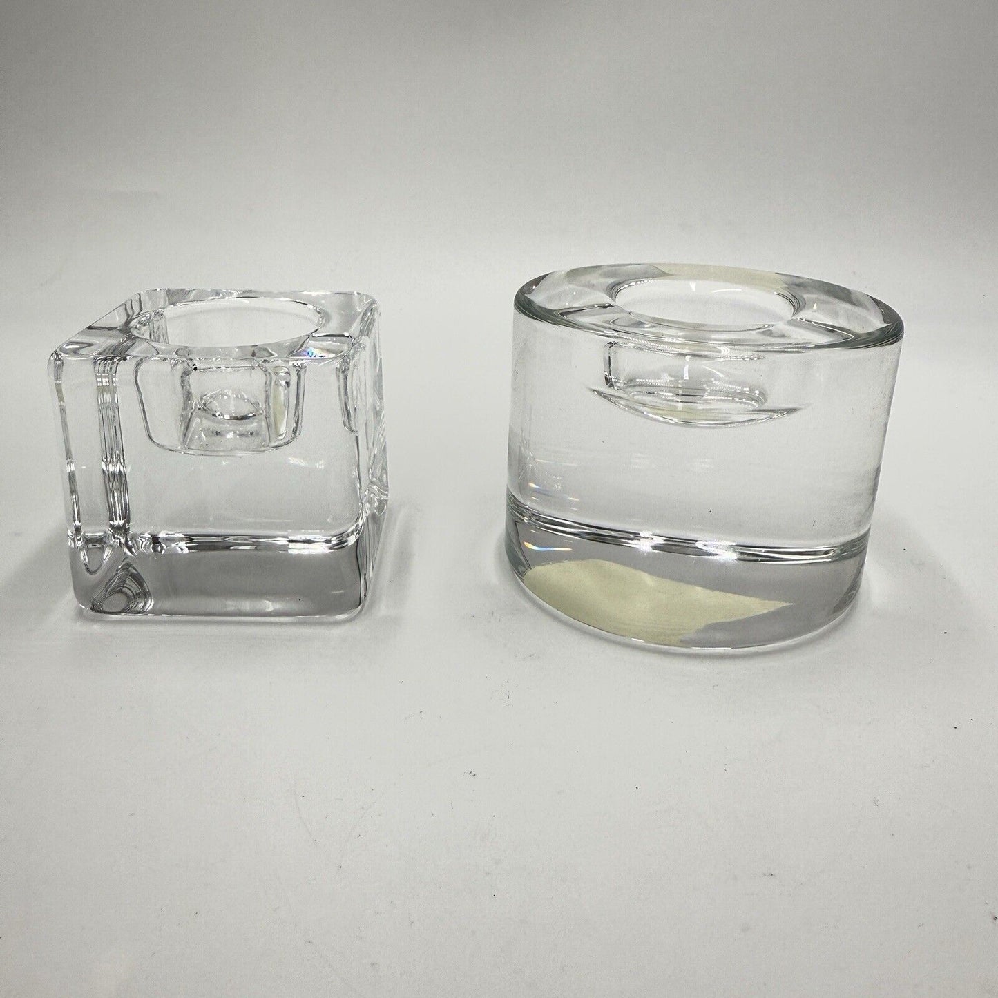 Orrefors Crystal Votive Candle Holders Round And Cube Sweden Vintage Solid