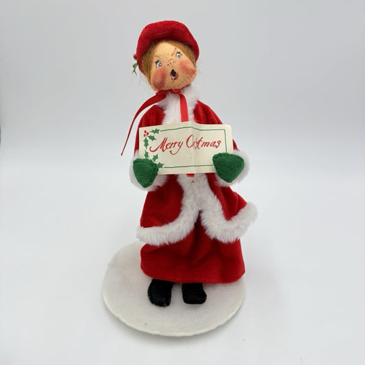 Annalee Doll Christmas Caroler Girl Vintage 1987 Rare Read Felt Fabric 10in