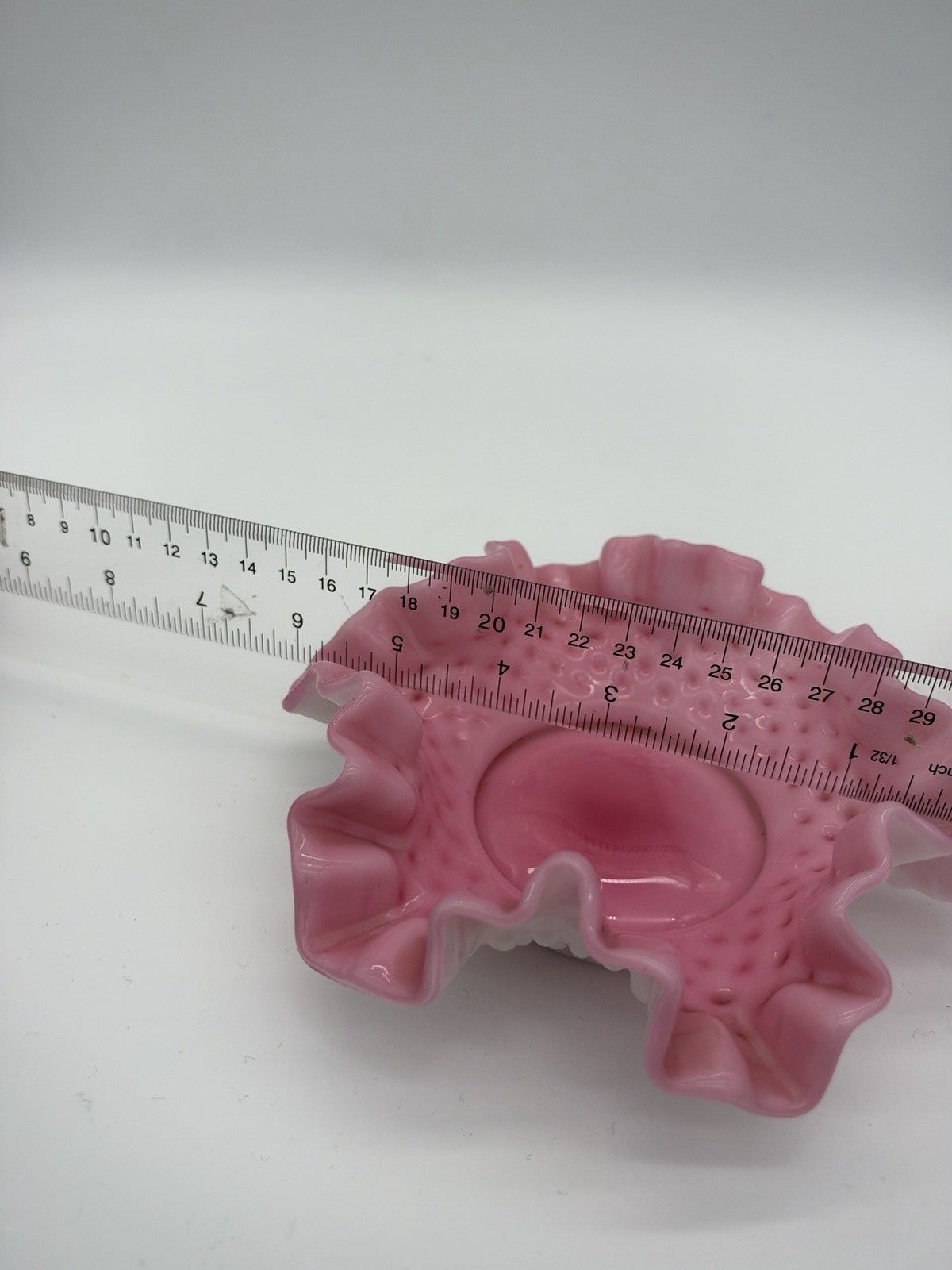 Vtg Fenton Art Glass Cranberry Opalescent Hobnail Ruffled Bowl & Pitcher