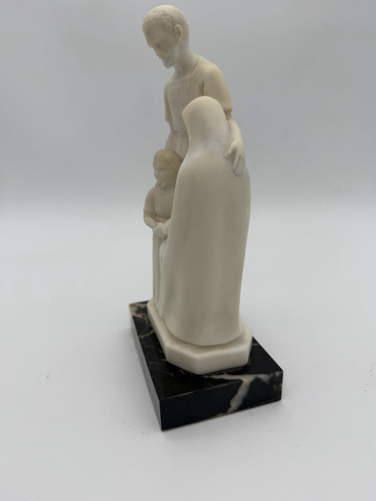 Vtg M.Angeli France PP Depose Holy Family Alabaster On Marble Base Sculpture 8”H