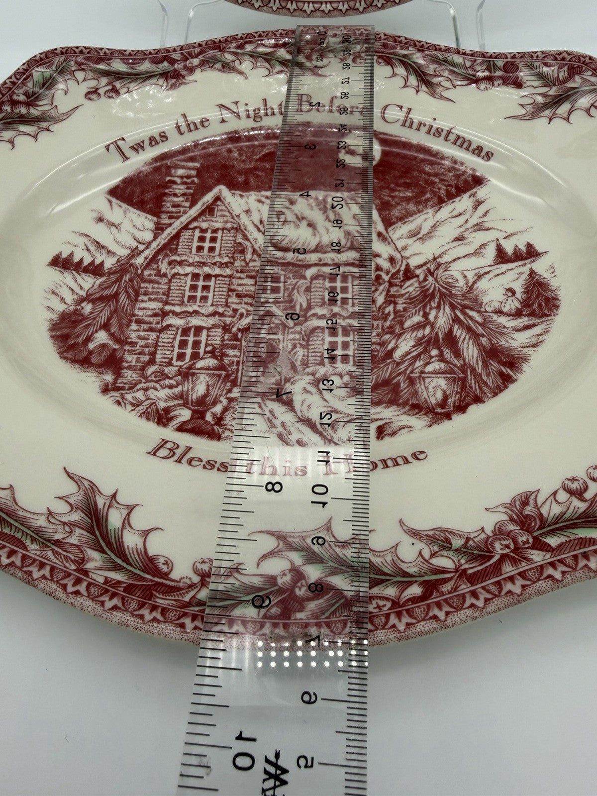 Vintage Johnson Brothers England Porcelain Twas The Night Plate & Platter Red
