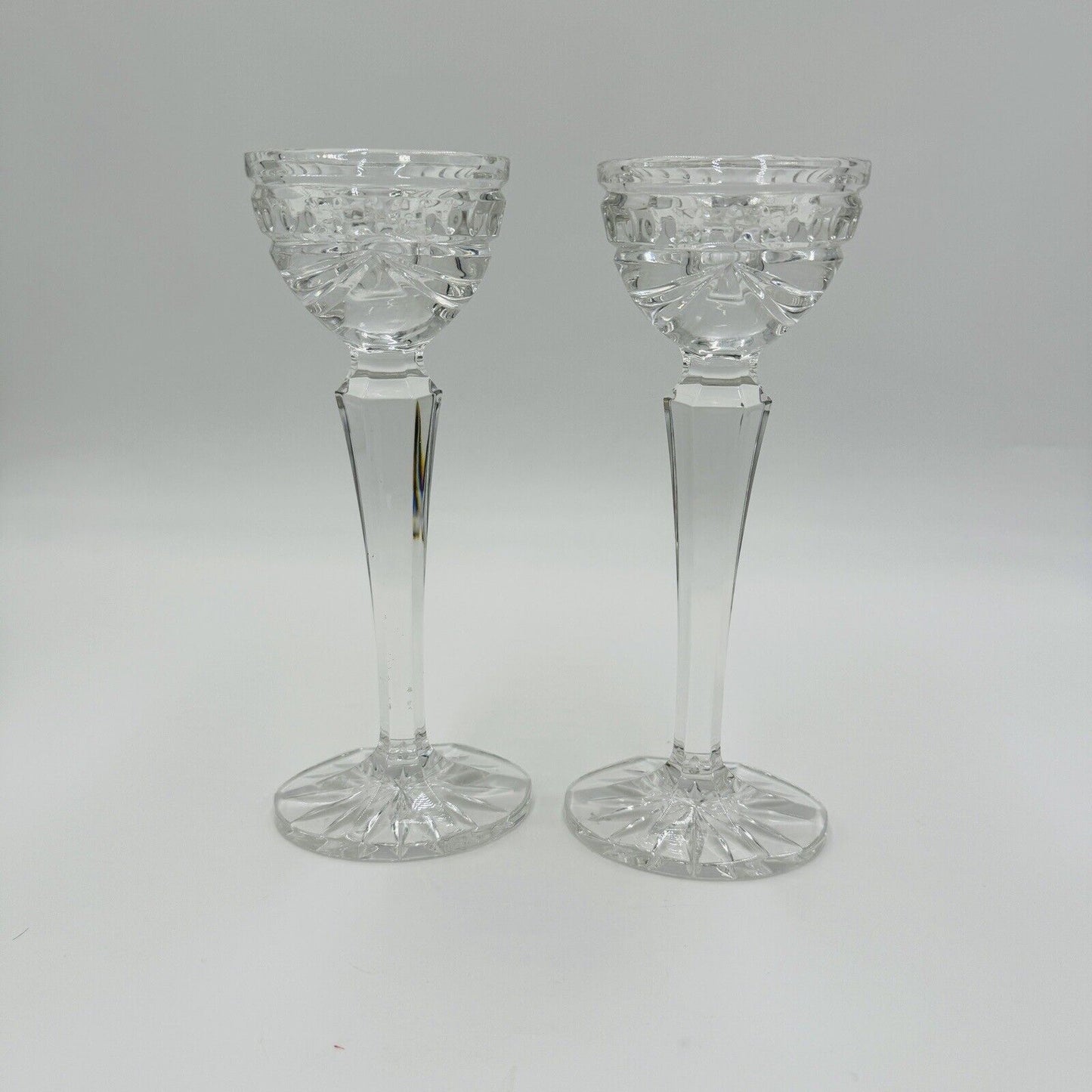 Waterford Crystal Overture Large Pair 8in Conefoot Candlesticks Vintage