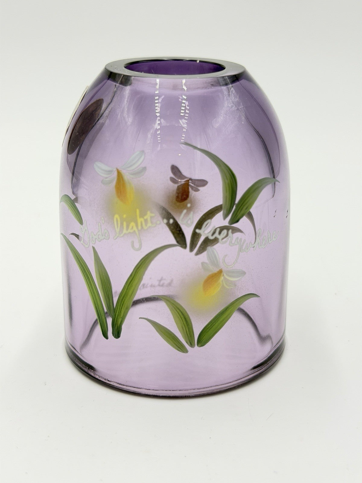 Fenton Art Glass Purple Fairy Light Candle Holder Painted Only Shade 3.5”H