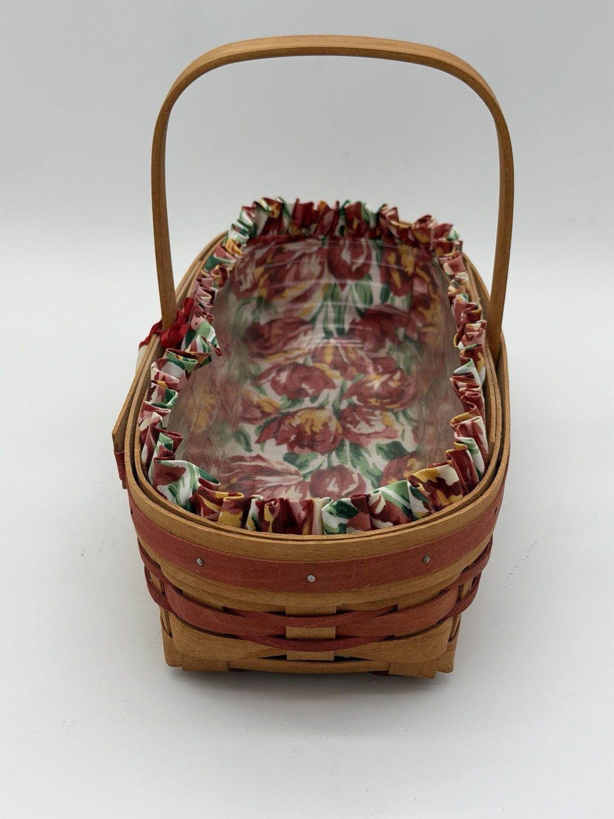 Longaberger 1995 May Series Red Tulip Basket Liner /Protector /Tie-On Oval VTG