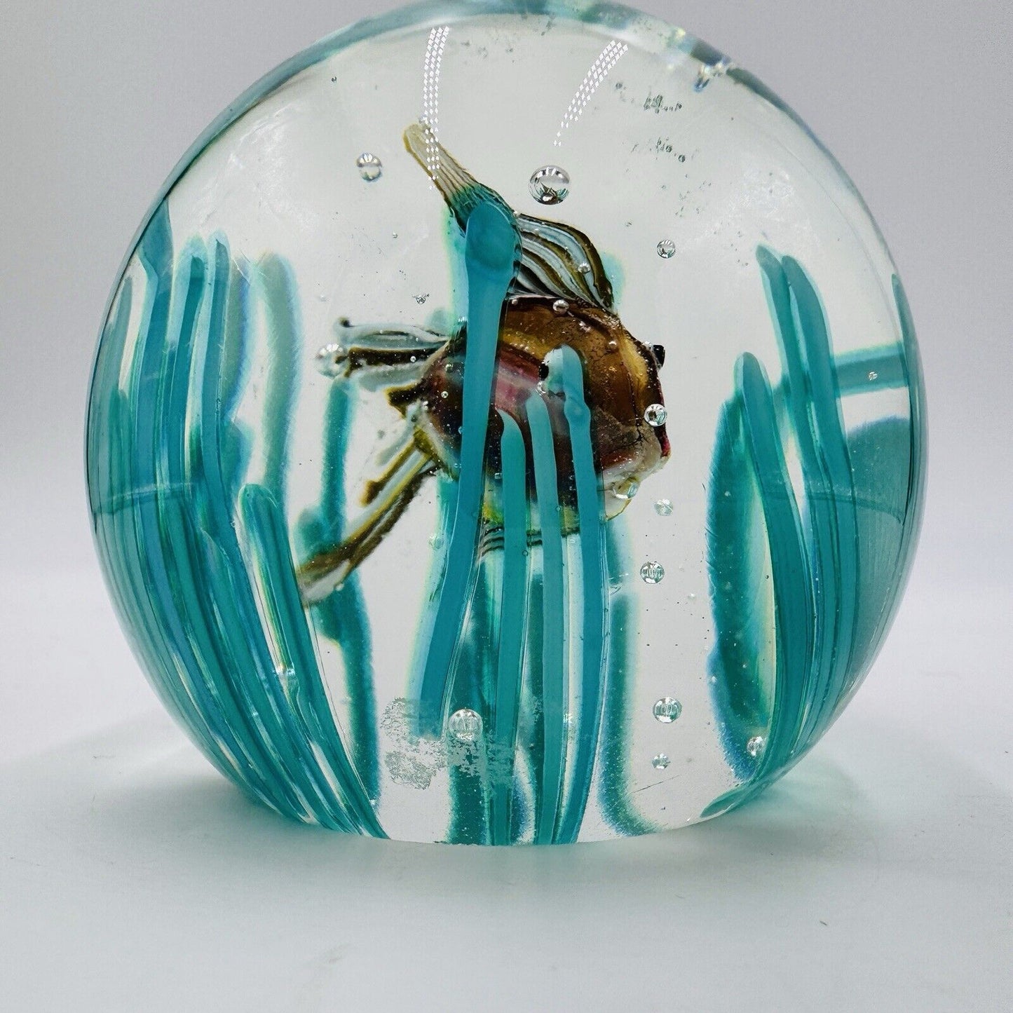 Murano Art Glass Fratelli Toso Italy fish w/ sea grass paperweight 3” MCM