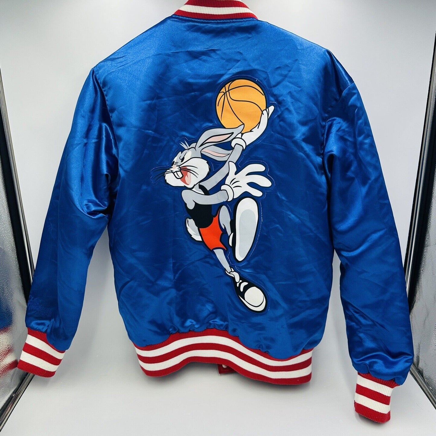 Bomber Jacket Size Small Tunesquad Bugs Bunny Satin Blue Logo Headgear Classics