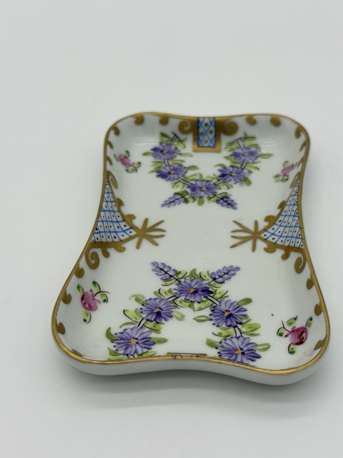 Limoges France Porcelain Hand Painted Floral Pattern Tray/dish 5”x3”