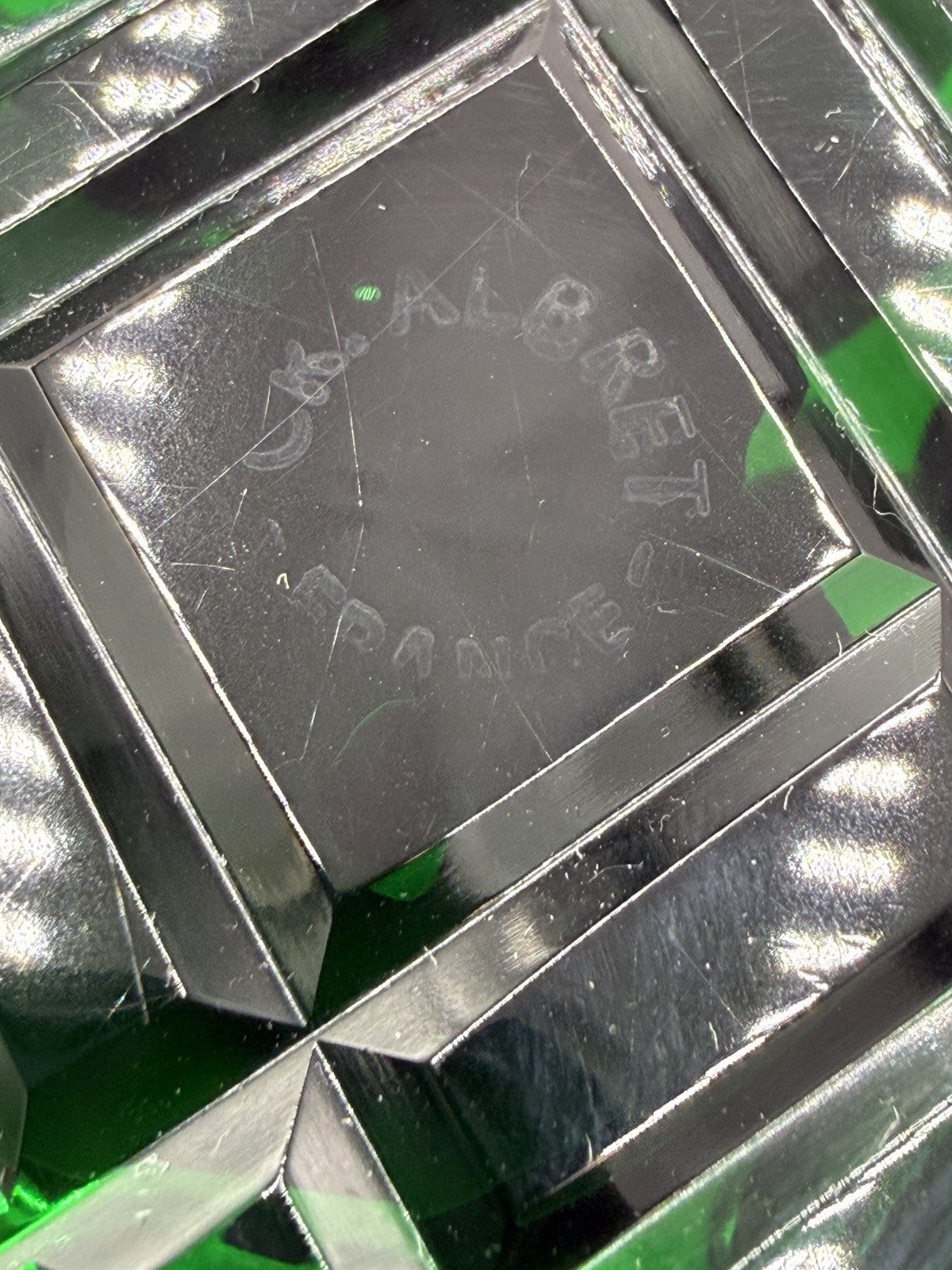 D'Albret Crystal France JFK Jackie Kennedy Sulphide Paperweight Faceted Green