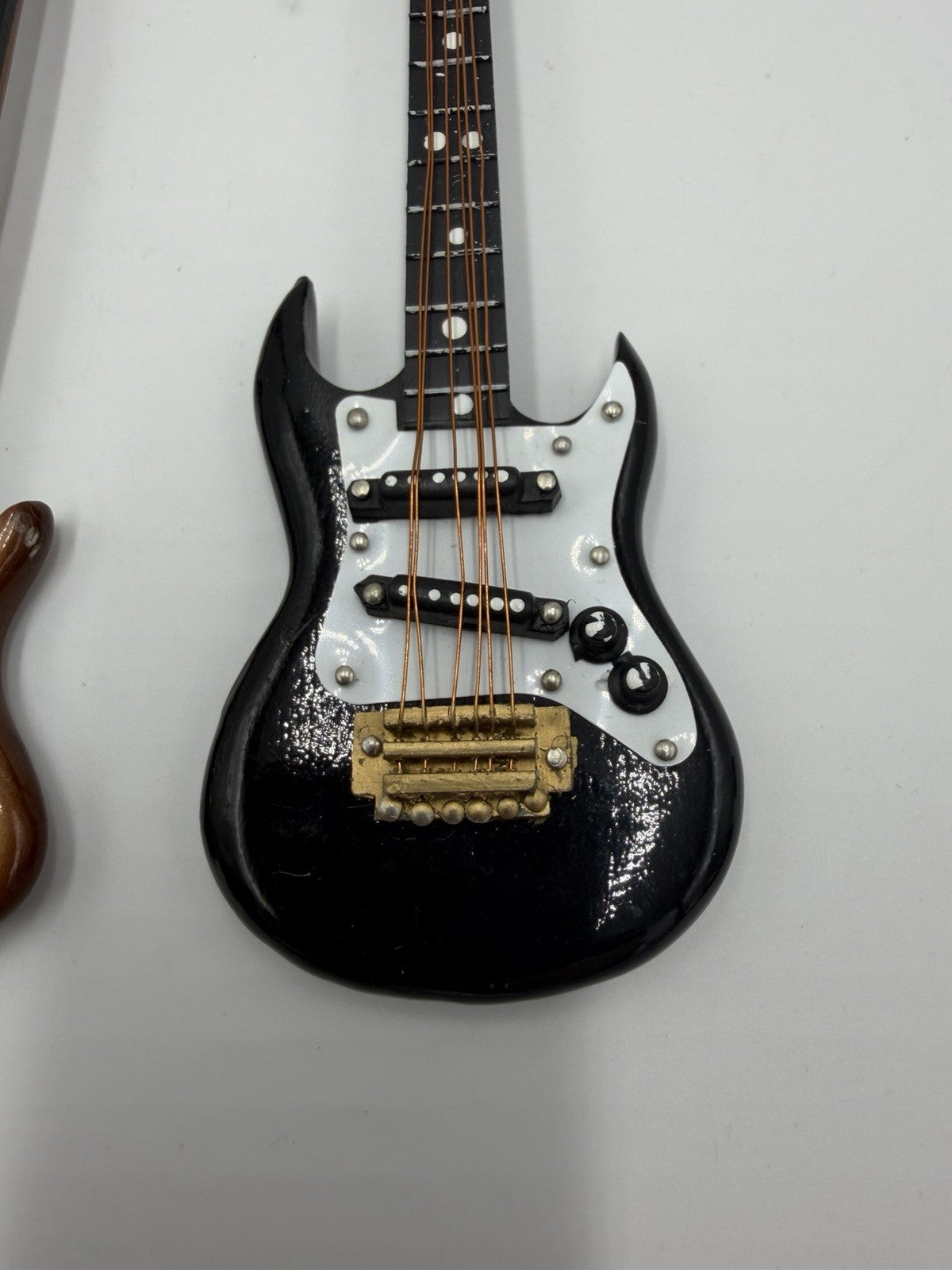 Folk Art Wooden Miniature Electric Guitar & Bass Christmas Ornaments 5”