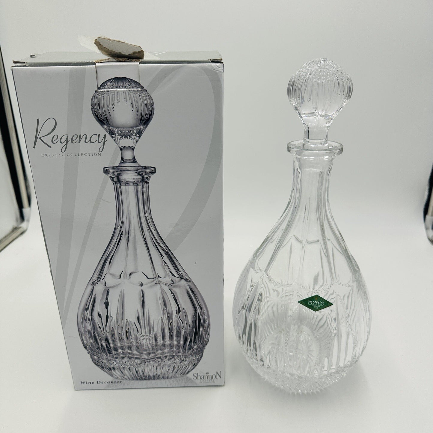 Shannon Crystal Wine Decanter Regency Bright Cut 14in H 46 oz Box