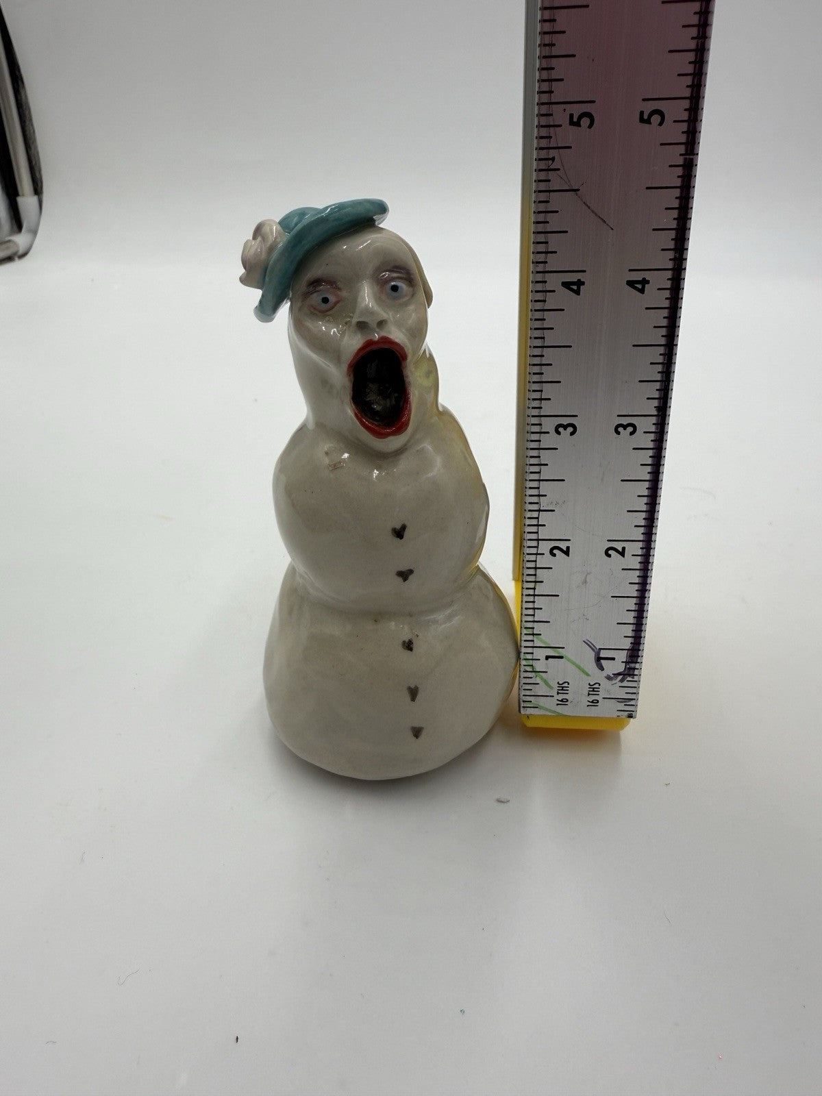 Rare Signed Studio Art Pottery Snowwoman Figurine B Clower 4.5in