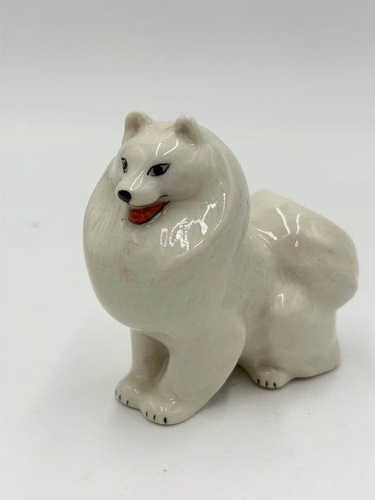 Vintage USSR Lomonosov Porcelain Dog Figurine Russia Samoyed White Glossy 3” H