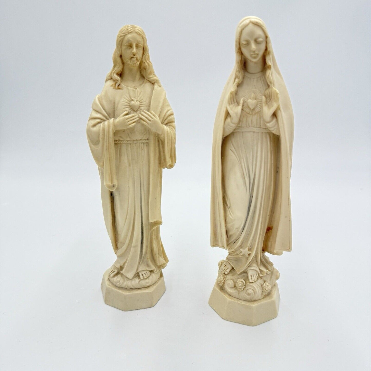 Bianchi Italy G. Ruggeri statue alabaster sacred heart Of Jesus & Mary Sculpture