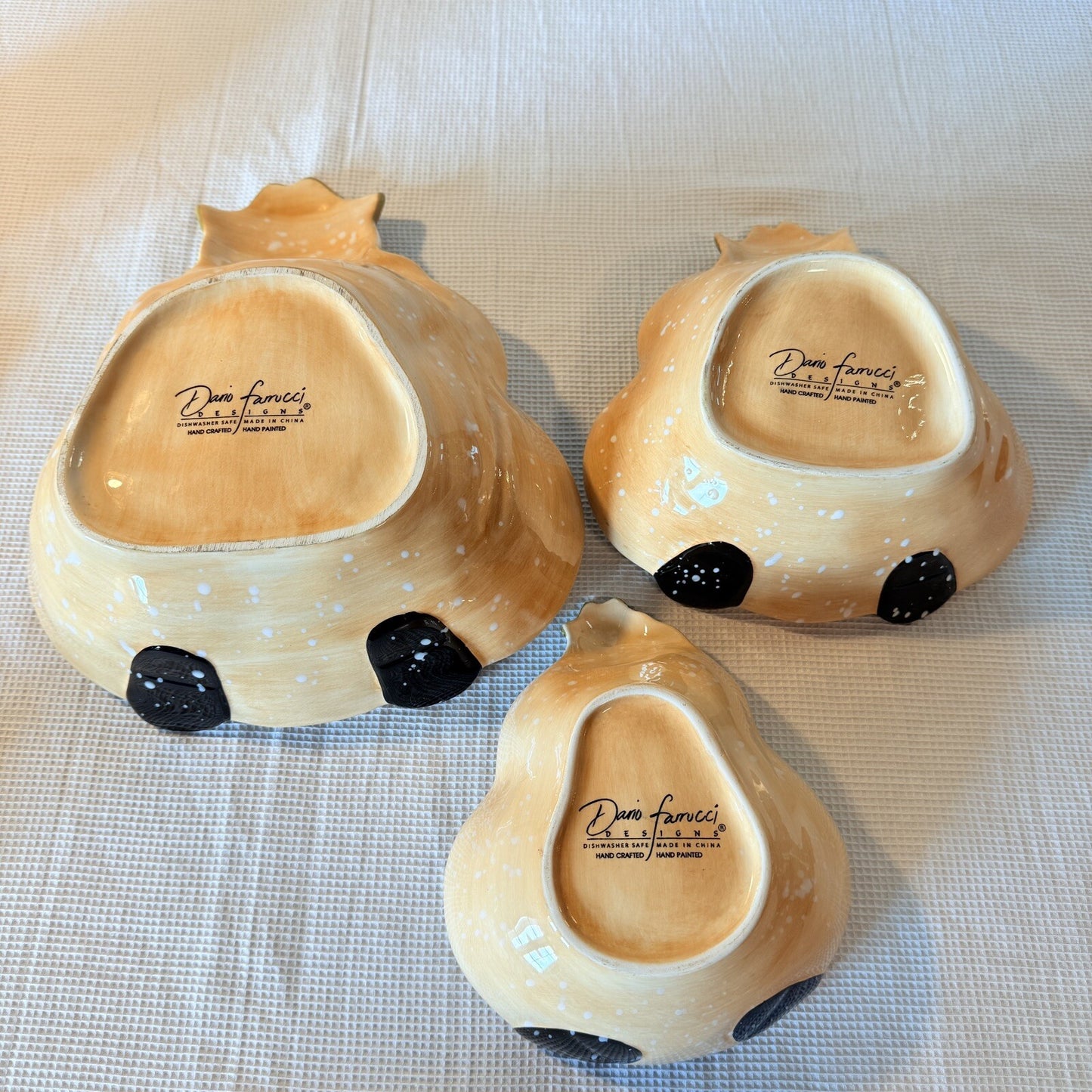 Dario Farrucci Serving Bowl Hand Painted 9" Snowman Family 3 Nesting Holiday Dec