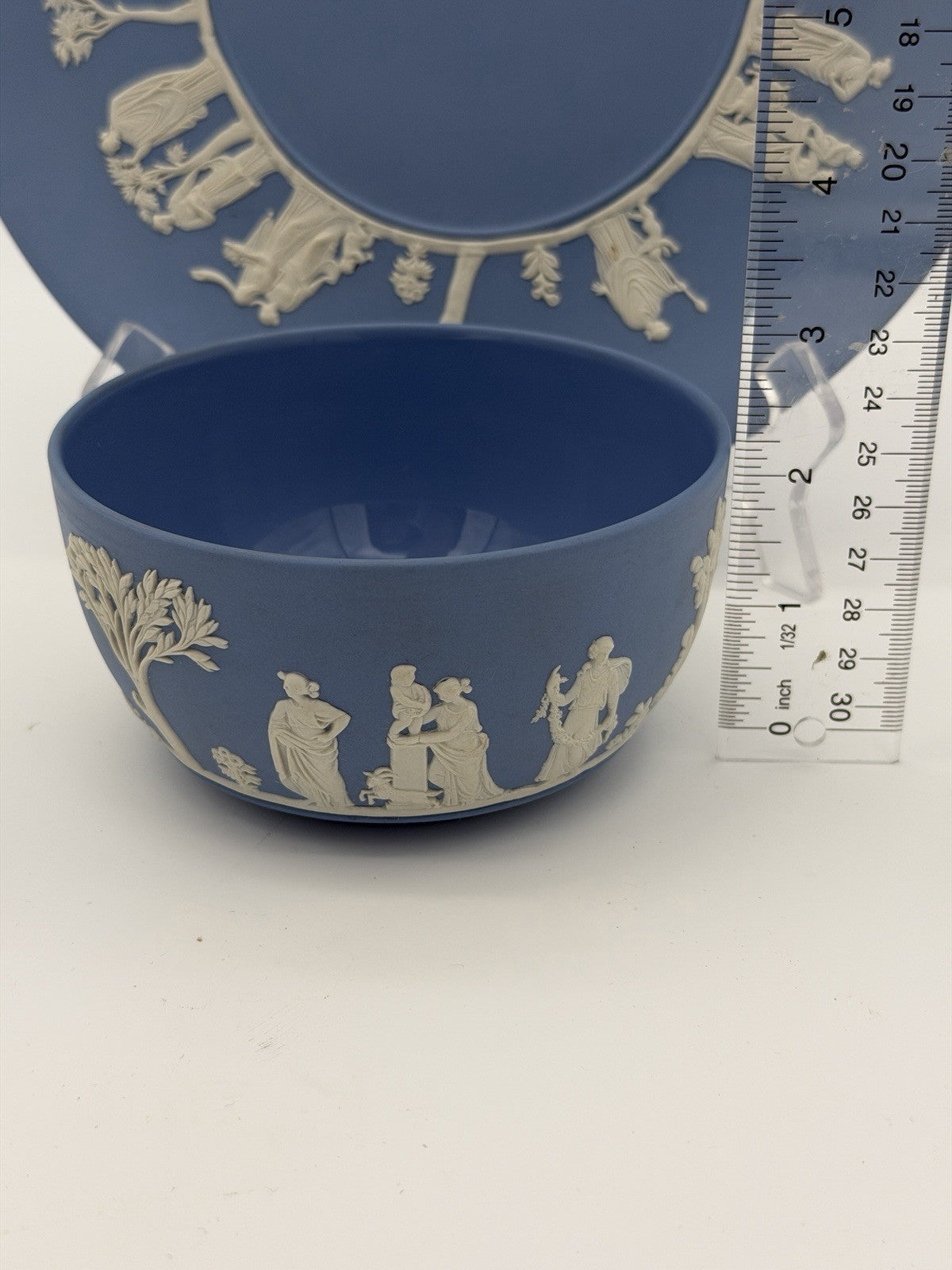 Wedgwood Jasperware England Blue/white Plate & Bowl Porcelain Set Vintage