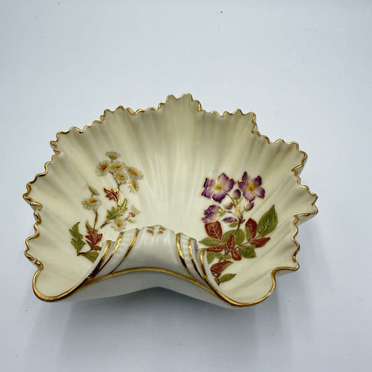 Royal Worcester Shell Bowl Trinket Tray 1896 Blush Ivory Color Antique Floral