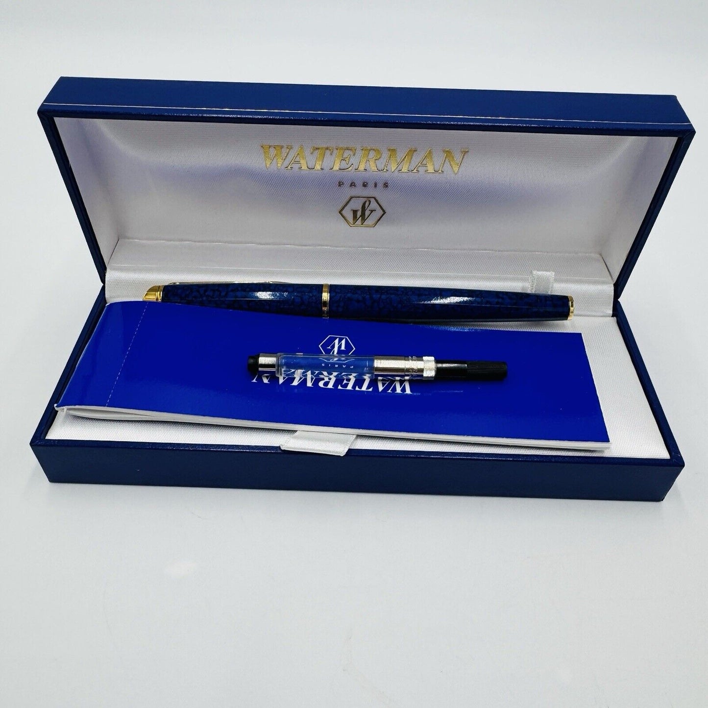 Waterman Paris HEMISPHERE MARBLE BLUE FOUNTAIN PEN VINTAGE BOXED France