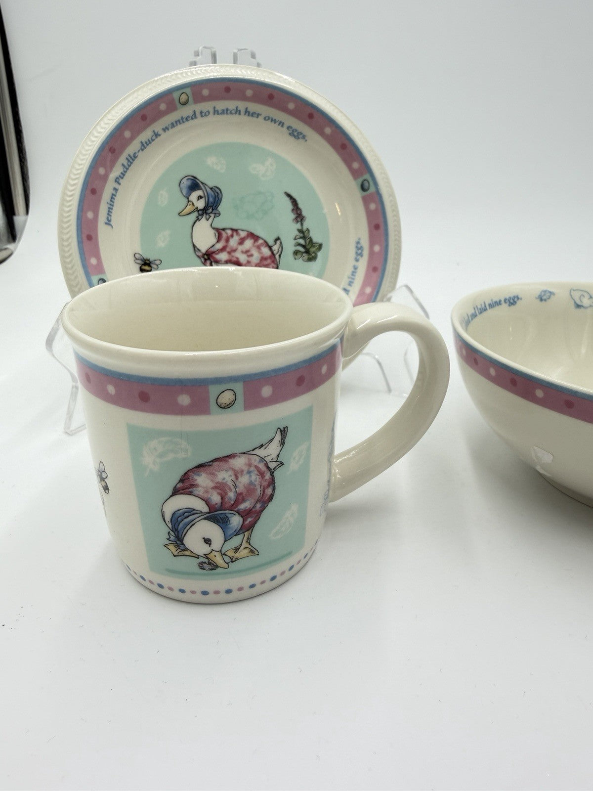 Wedgwood England Porcelain Beatrix Potter Jemima Puddle-Duck 3 PCs Set 2003