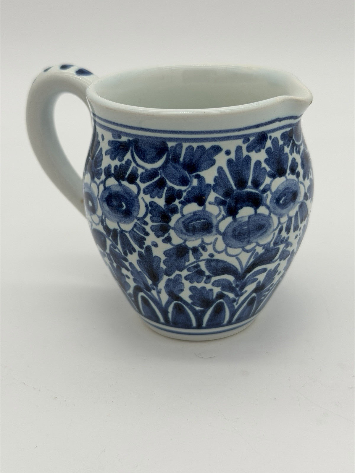 Delft Blue /white Dutch Pottery Floral Pitcher Small Ceramic 3”vintage Signed