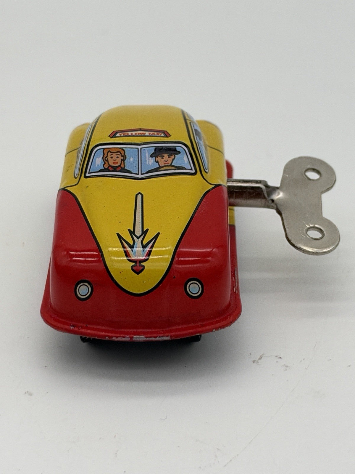Tin Toy Yellow Taxi Cab Retro Clockwork Toy Car Vintage 1”x2” Metal Japan 6781