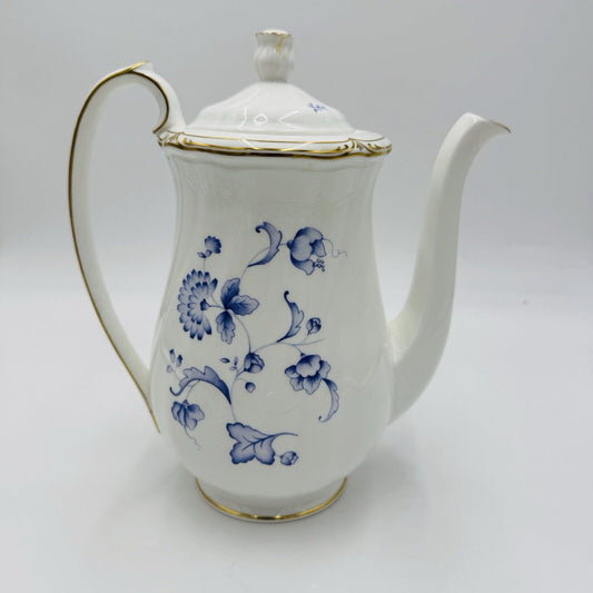 Wedgwood England Ashbury Bone China Coffee /Tea pot Blue White Gold Rim Large