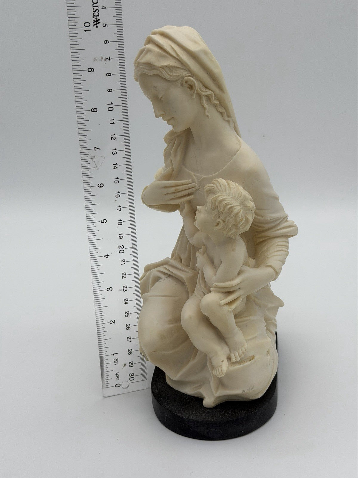 Vintage A Santini Italy Carved Alabaster Madonna Mother & Child Sculpture 10”H