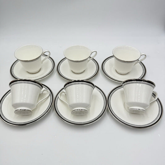 Vintage Royal Doulton SARABANDE H 5023 Bone China Black White CUPS & SAUCERS Set