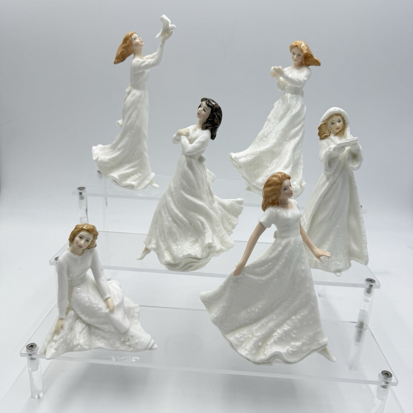 Royal Doulton Porcelain England White Ladies By A. Maslankowski Figurines Set