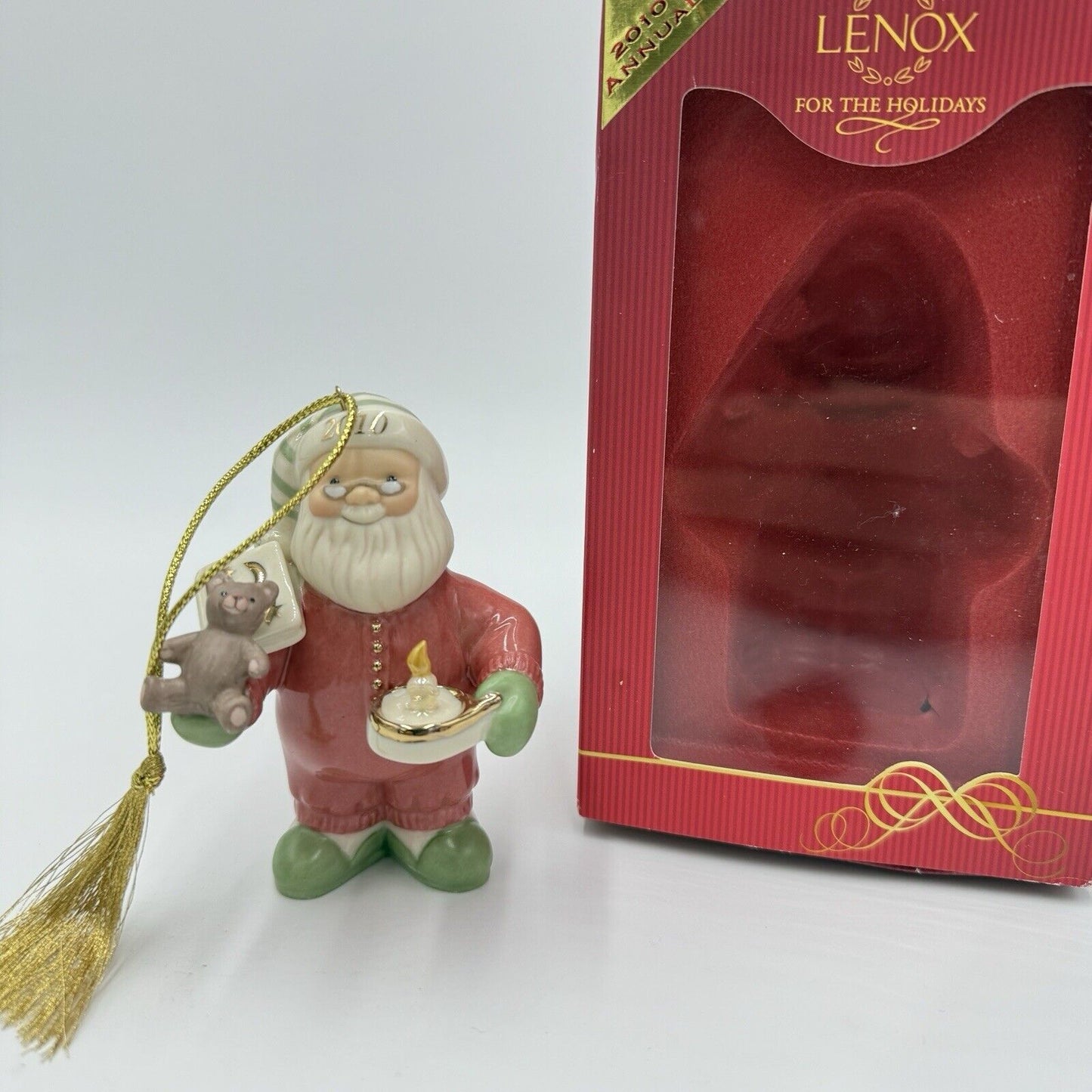 LENOX Annual Christmas Ornament Santa's Slumber Teddy Bear Bedtime Porcelain