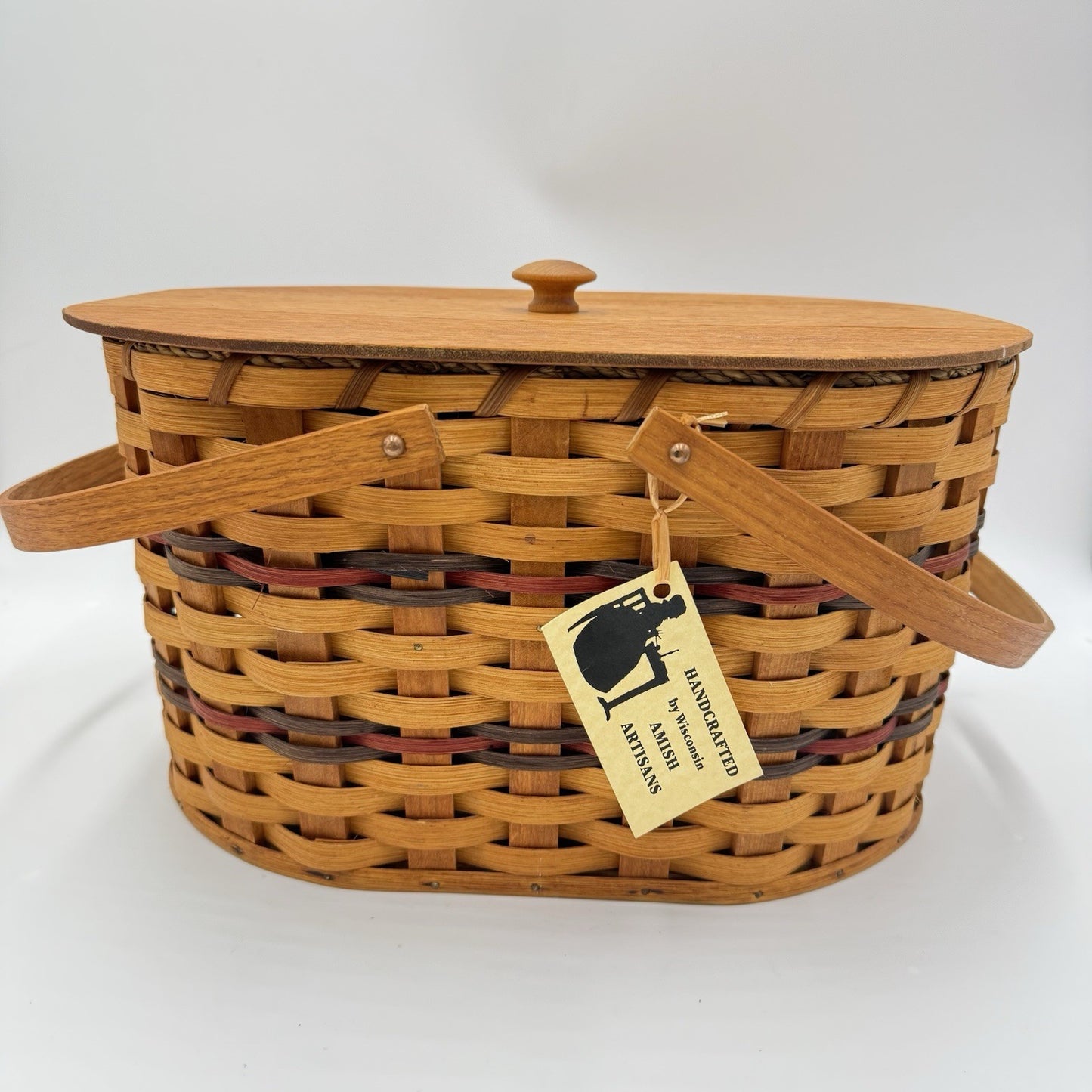 Vintage Amish Artisans Handcrafted Oval Sewing Basket Folk Art Wisconsin Rare