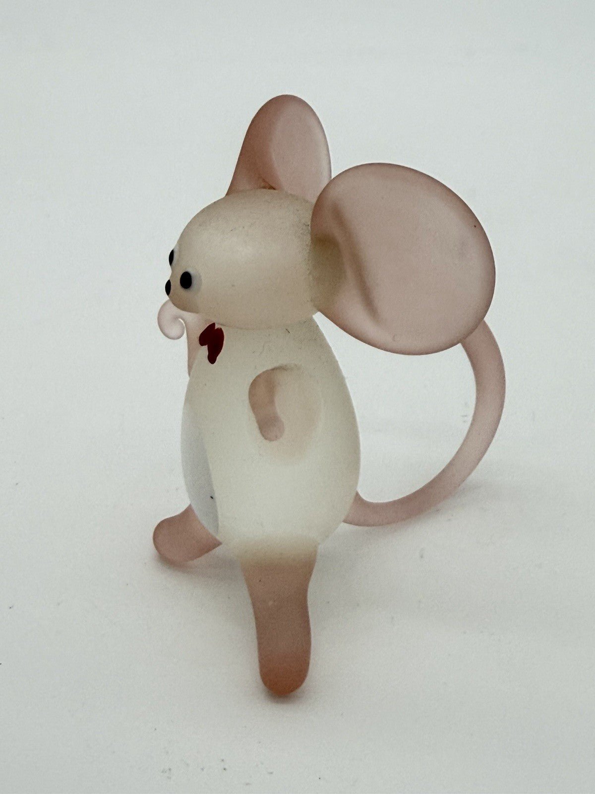 Hand Blown Art Glass Mice Mouse Pink White Frosted Glass Figurine 2.5”H