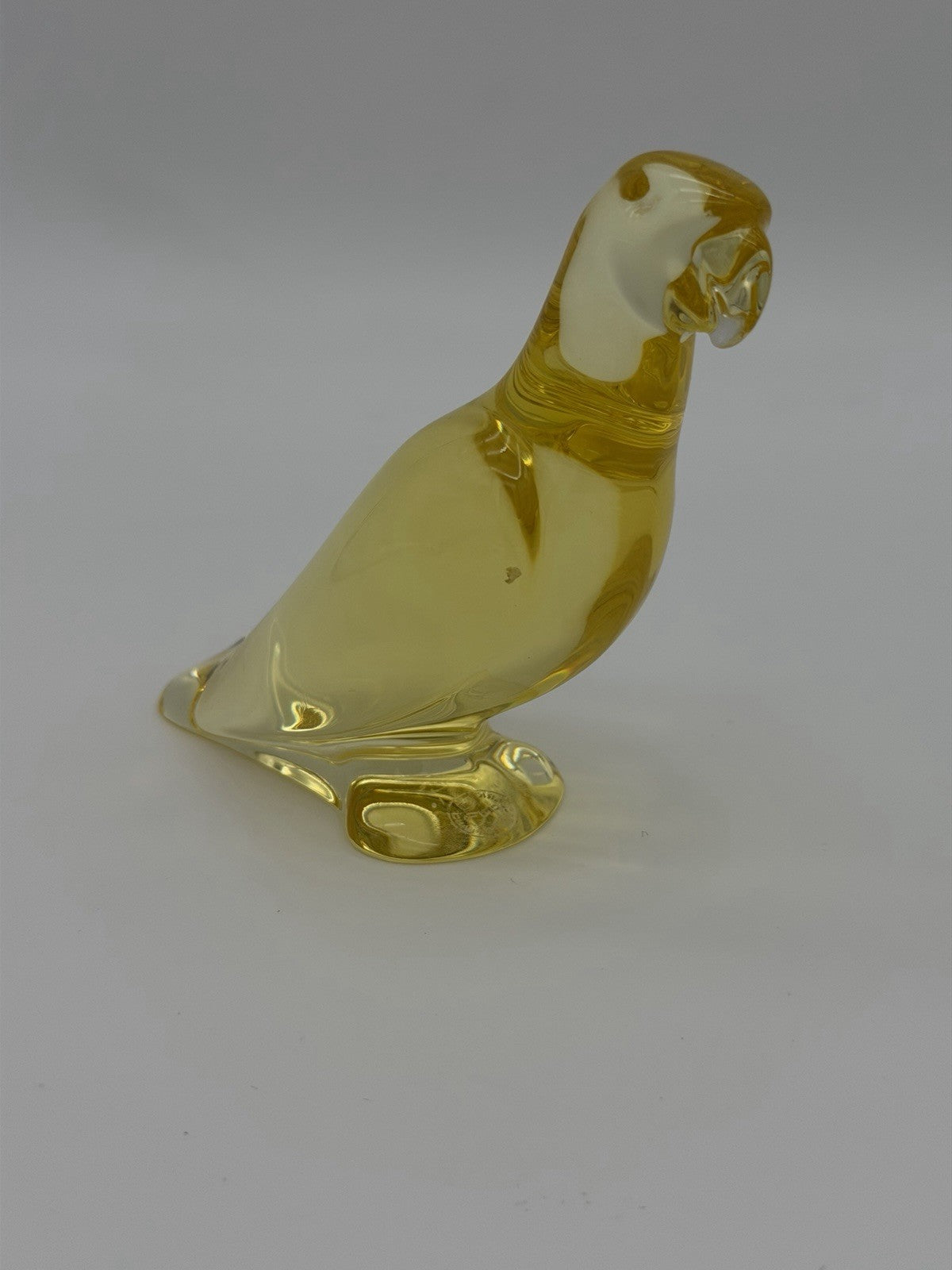 Baccarat France Crystal Art Glass Yellow Citrine Parrot Parakeet Figurine 4”x5”