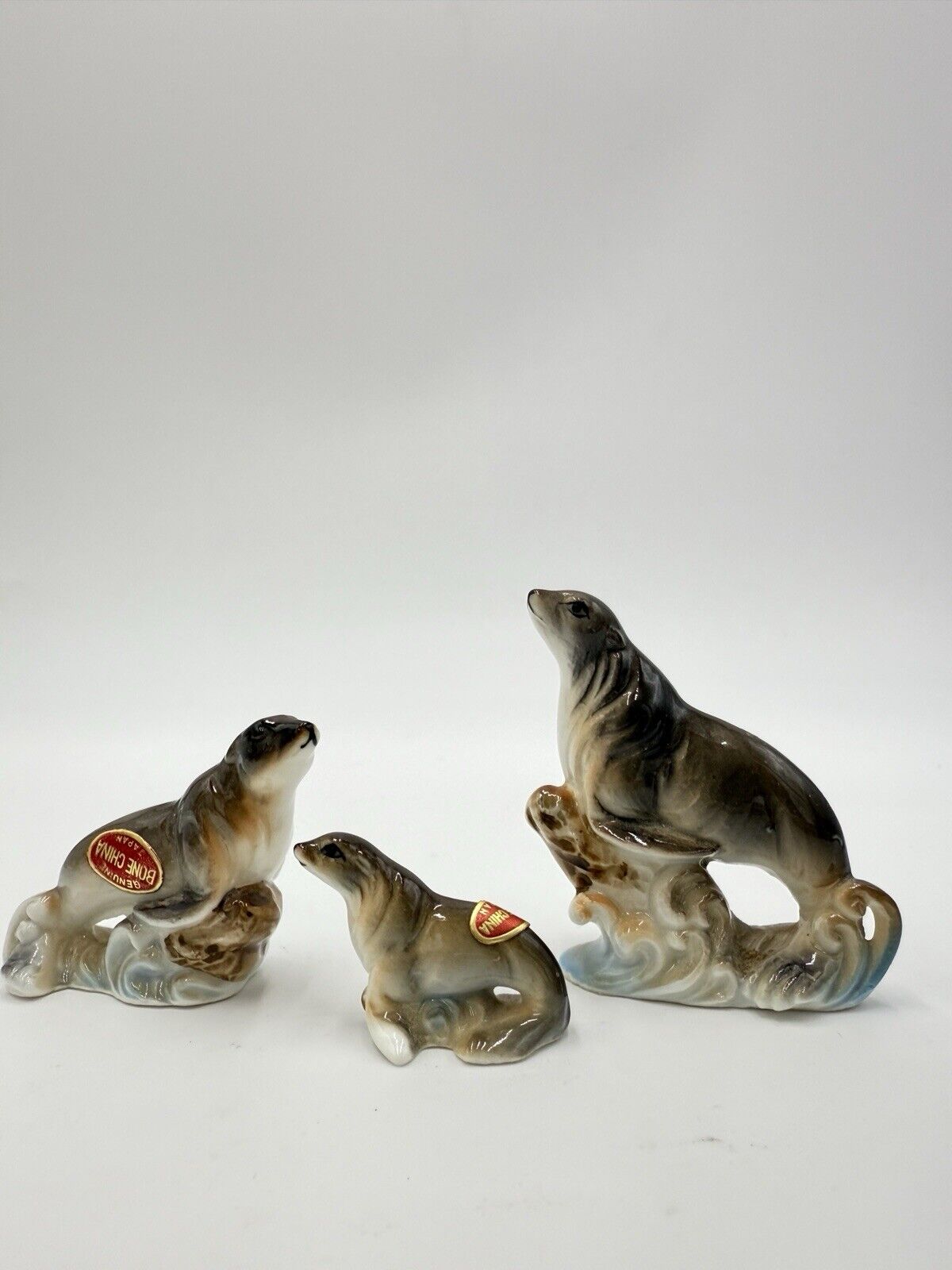 Vintage Bone China Japan Miniature Seals Figurines Set 3 PCs 1970’